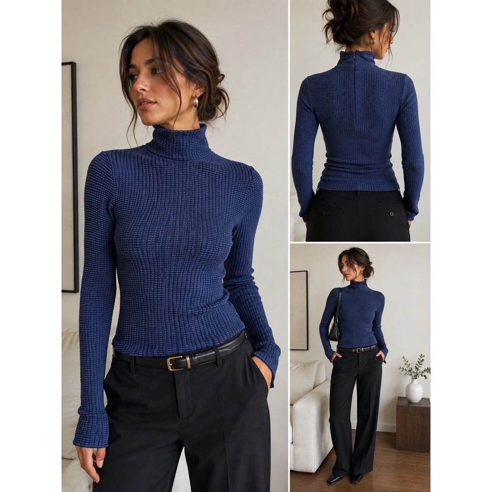 Emporio Armani Blue Turtleneck Top 40 Quiet Luxury 90s Minimalist